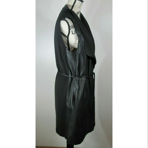 Vince Black Long Drape Leather Vest With Tie, Womens Size Medium - Picture 3 of 10